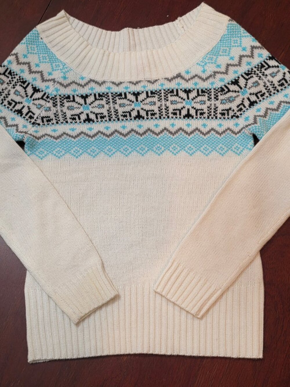 Ocean Pacific OP Winter Ski Sweater Juniors Small 3/5 Aqua Black White Acrylic